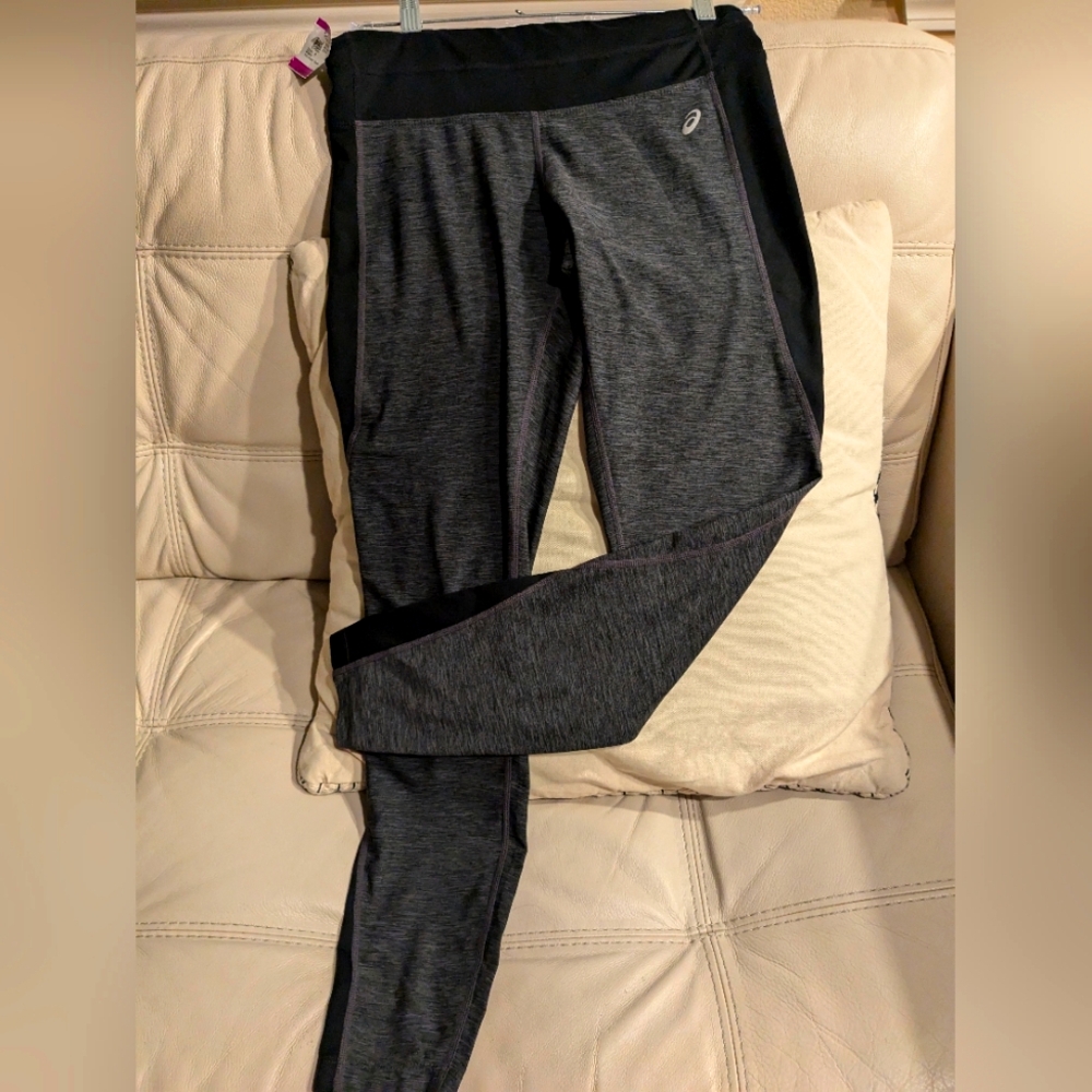 ASICS Medium Lightweight Exercise Yoga Leggin Pants Gray Zip pocket Full length